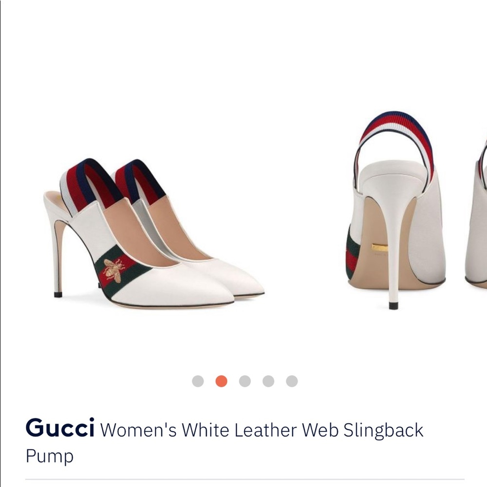 Gucci White Leather Web Slingback Pump